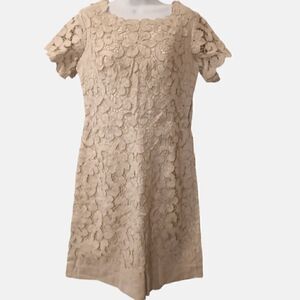 Moygashel vintage Irish linen floral cut out lace sheath dress size M
